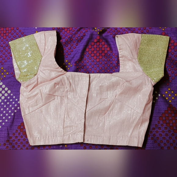 Light Pink Embellished Sequin Net Saree with stitched Blouse and Petticoat - Picture 7 of 12